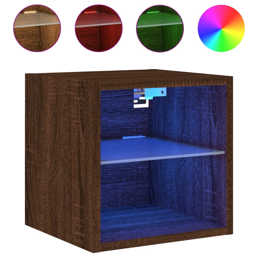 vidaXL TV Wall Cabinets with LED Lights 2 pcs Brown Oak 30x28.5x30 cm