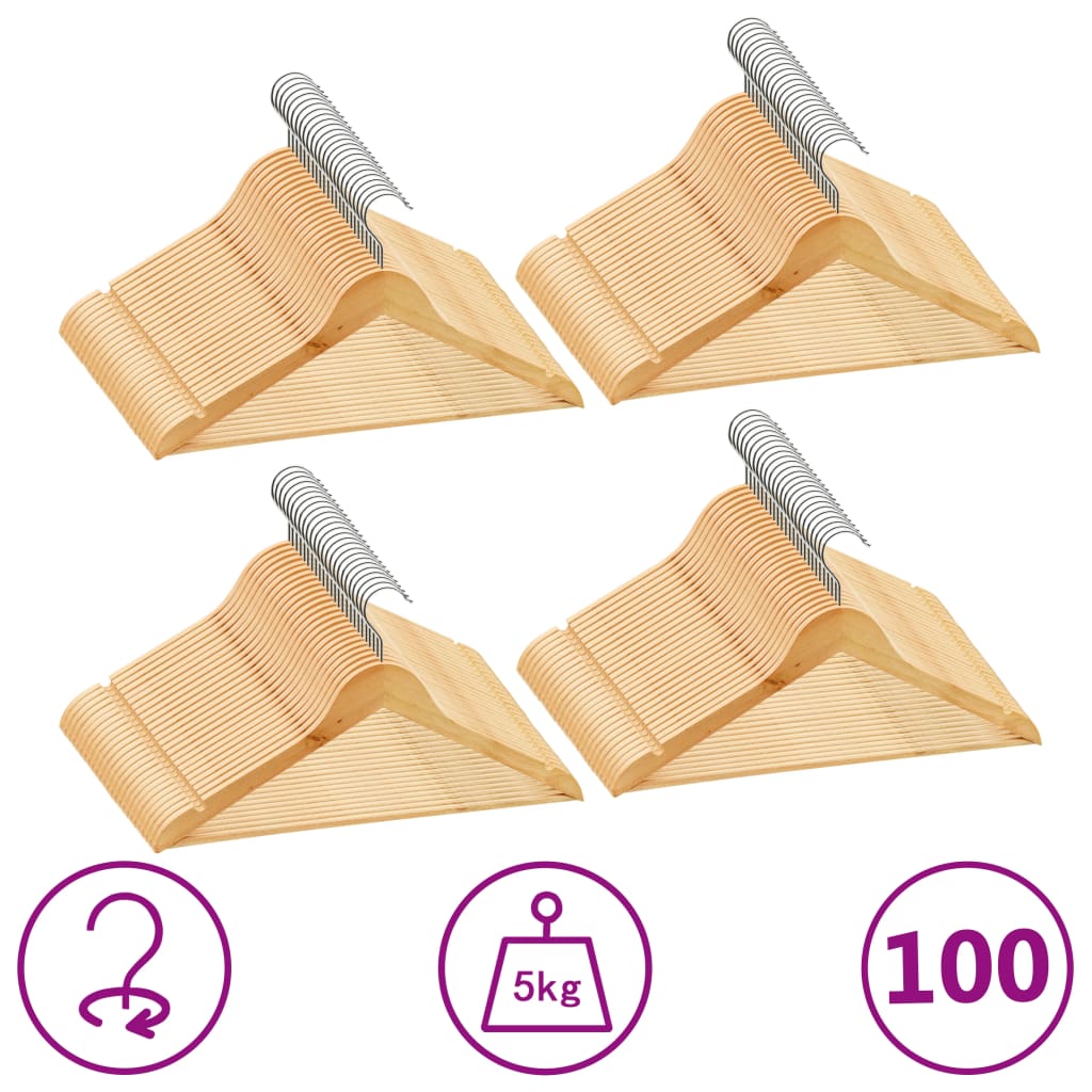 vidaXL 100 pcs Clothes Hanger Set Non-slip Hardwood