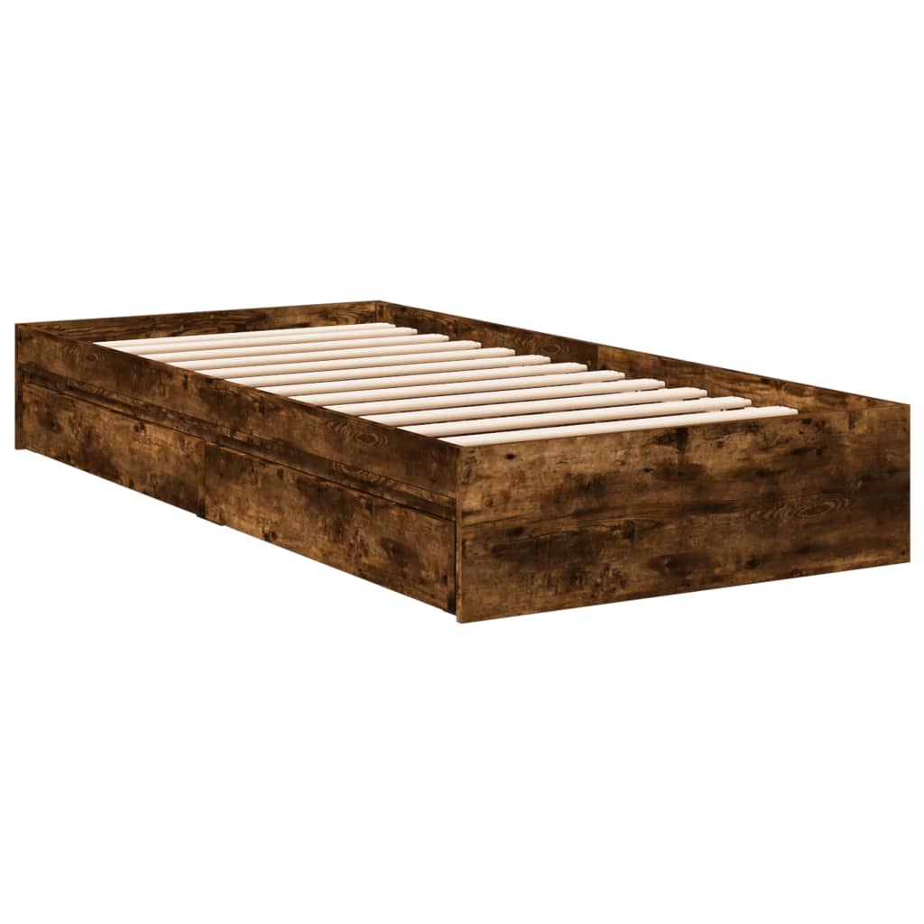 vidaXL Bed Frame with Drawers without Mattress Smoked Oak 90x200 cm