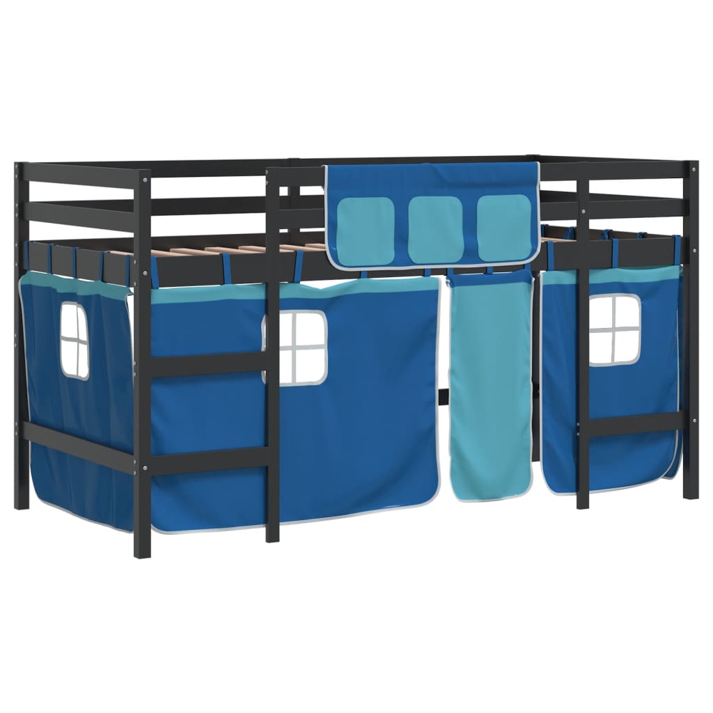 vidaXL Kids' Loft Bed with Curtains without Mattress Blue 90x190 cm Single