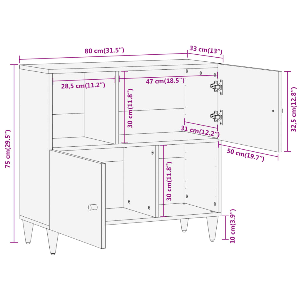 vidaXL Side Cabinet 80x33x75 cm Solid Wood Mango