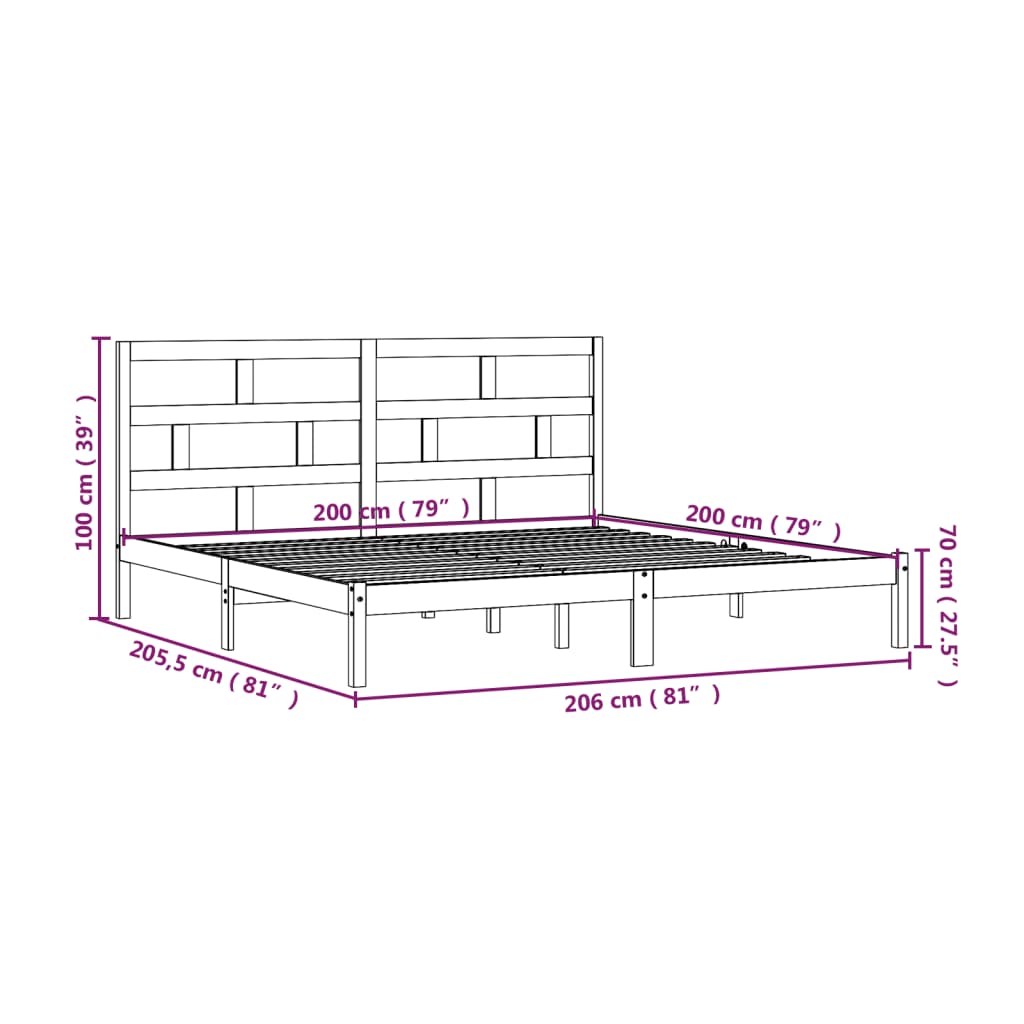 vidaXL Bed Frame without Mattress Black Solid Wood Pine 200x200 cm (810041+814218)