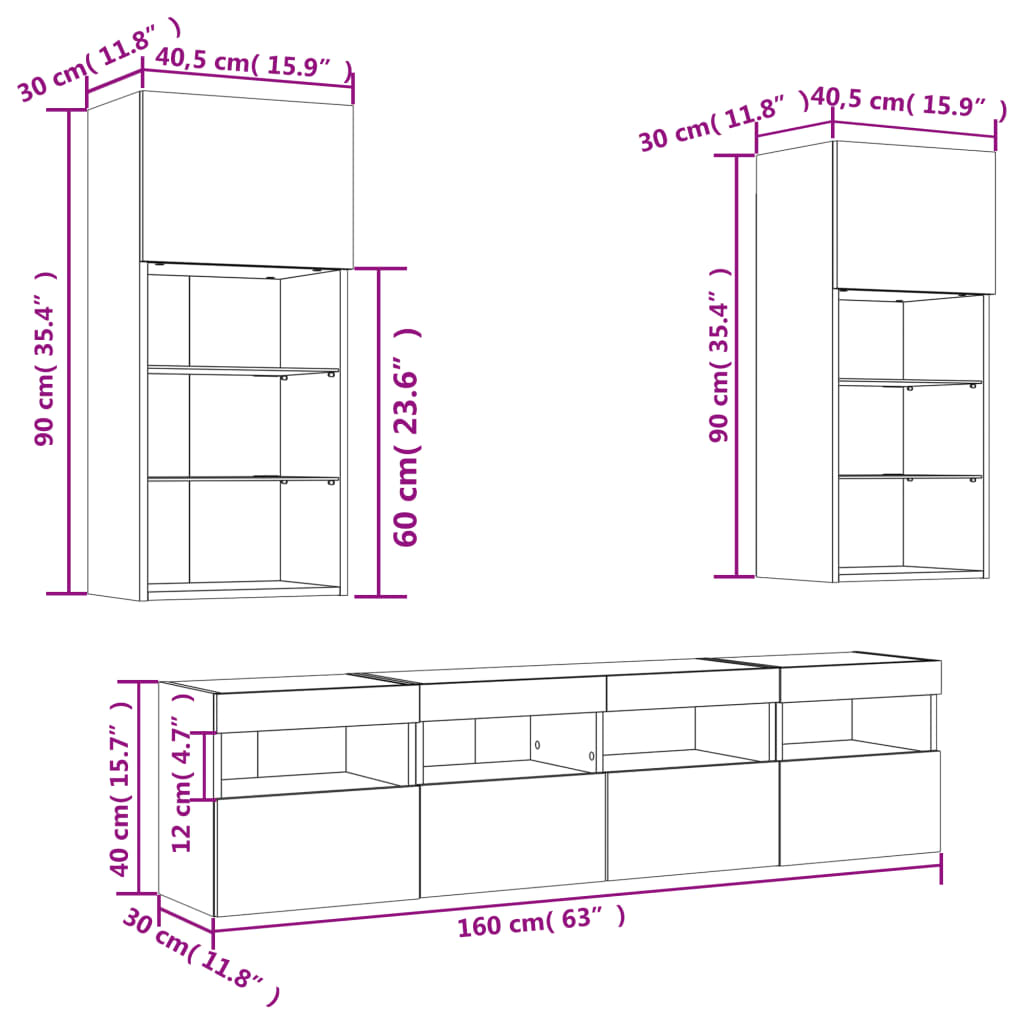 vidaXL 5 Piece TV Wall Units with LED Brown Oak Engineered Wood