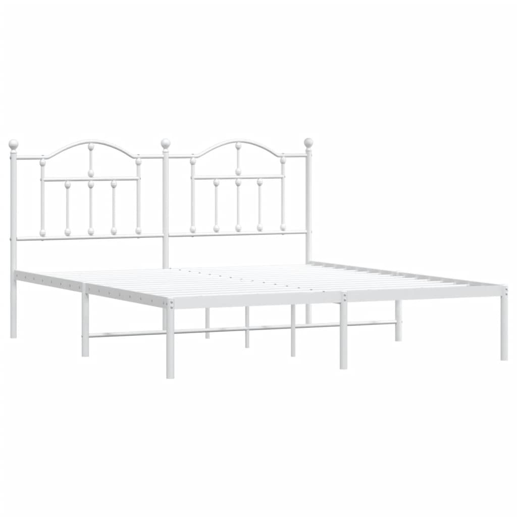 vidaXL Metal Bed Frame without Mattress with Headboard White 160x200 cm