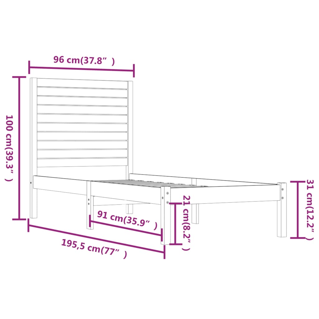 vidaXL Bed Frame without Mattress Black 90x190 cm Single Solid Wood