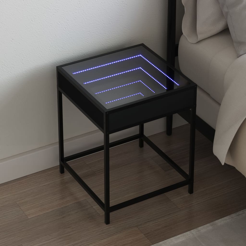 vidaXL Bedside Table with Infinity LED Black 40x40x51 cm