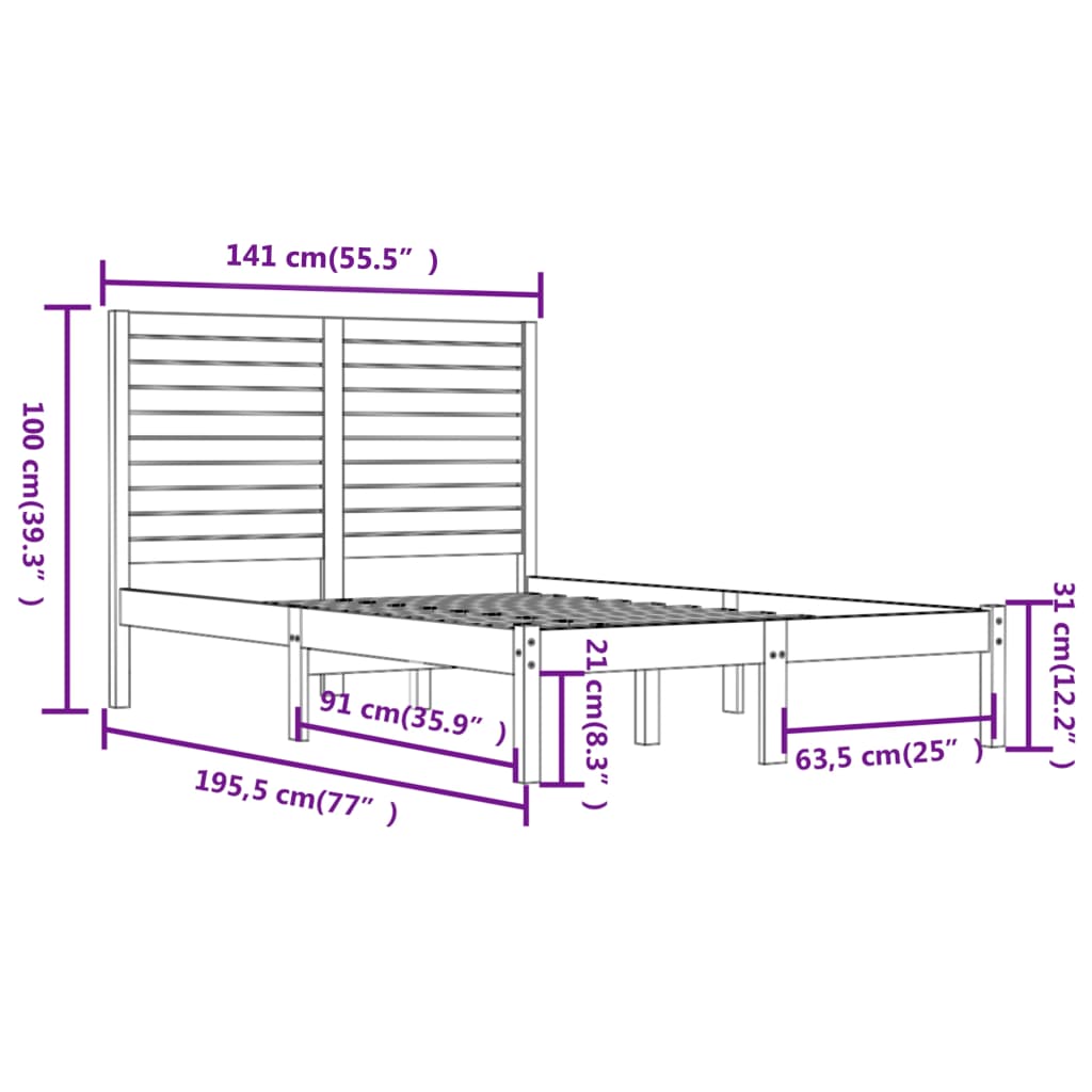 vidaXL Bed Frame without Mattress Black 135x190 cm Double Solid Wood