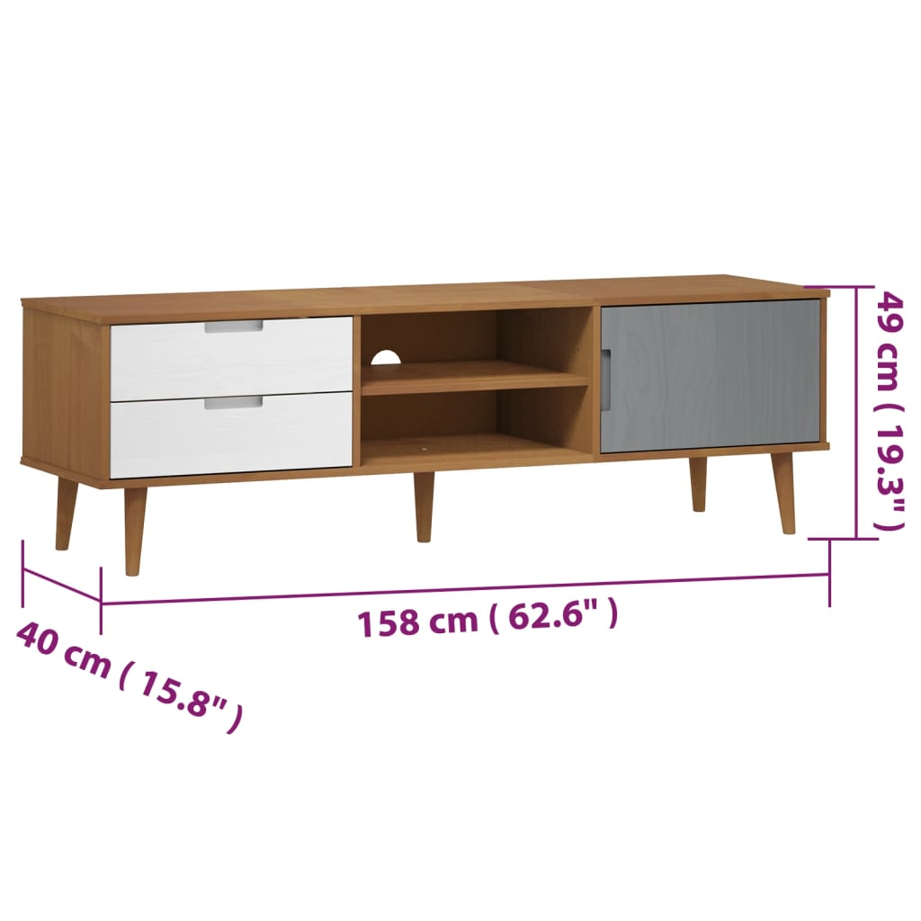 vidaXL TV Cabinet MOLDE Brown 158x40x49 cm Solid Wood Pine