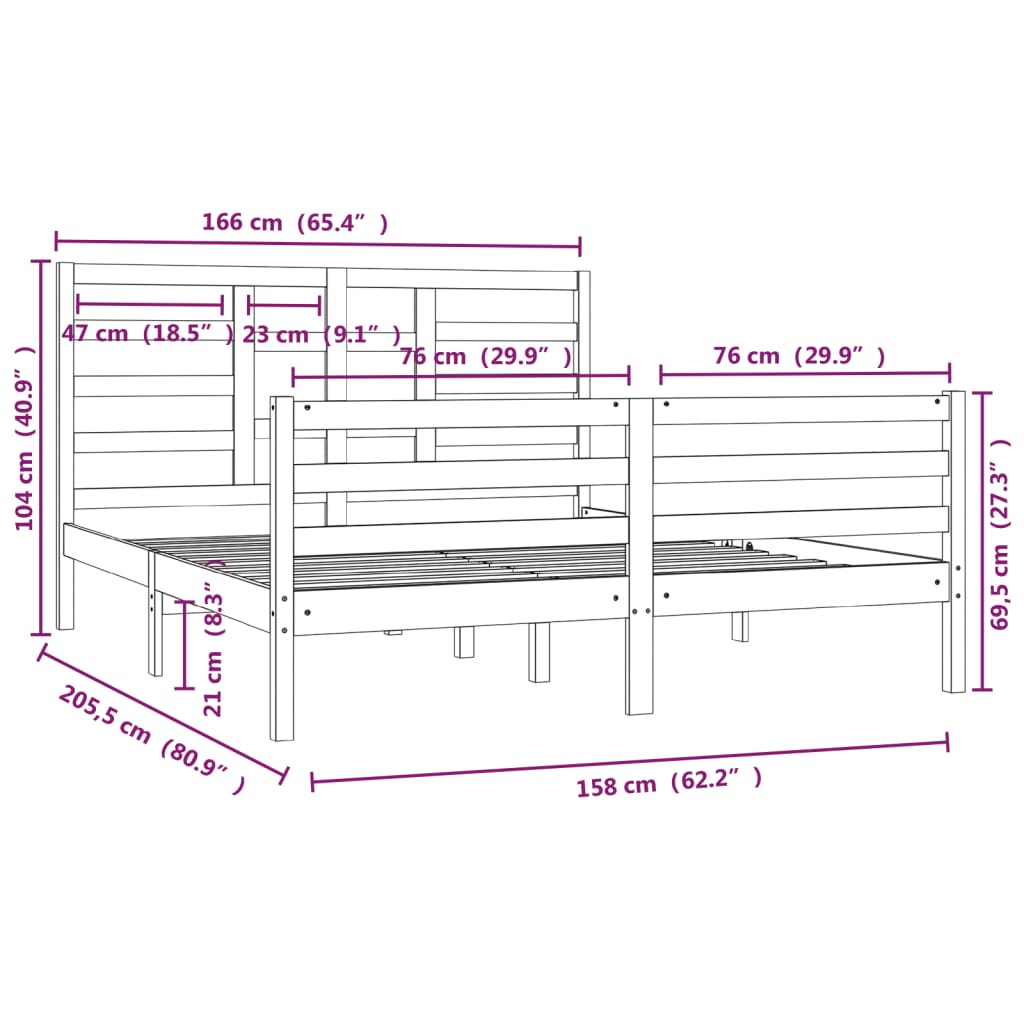 vidaXL Bed Frame without Mattress Solid Wood 160x200 cm