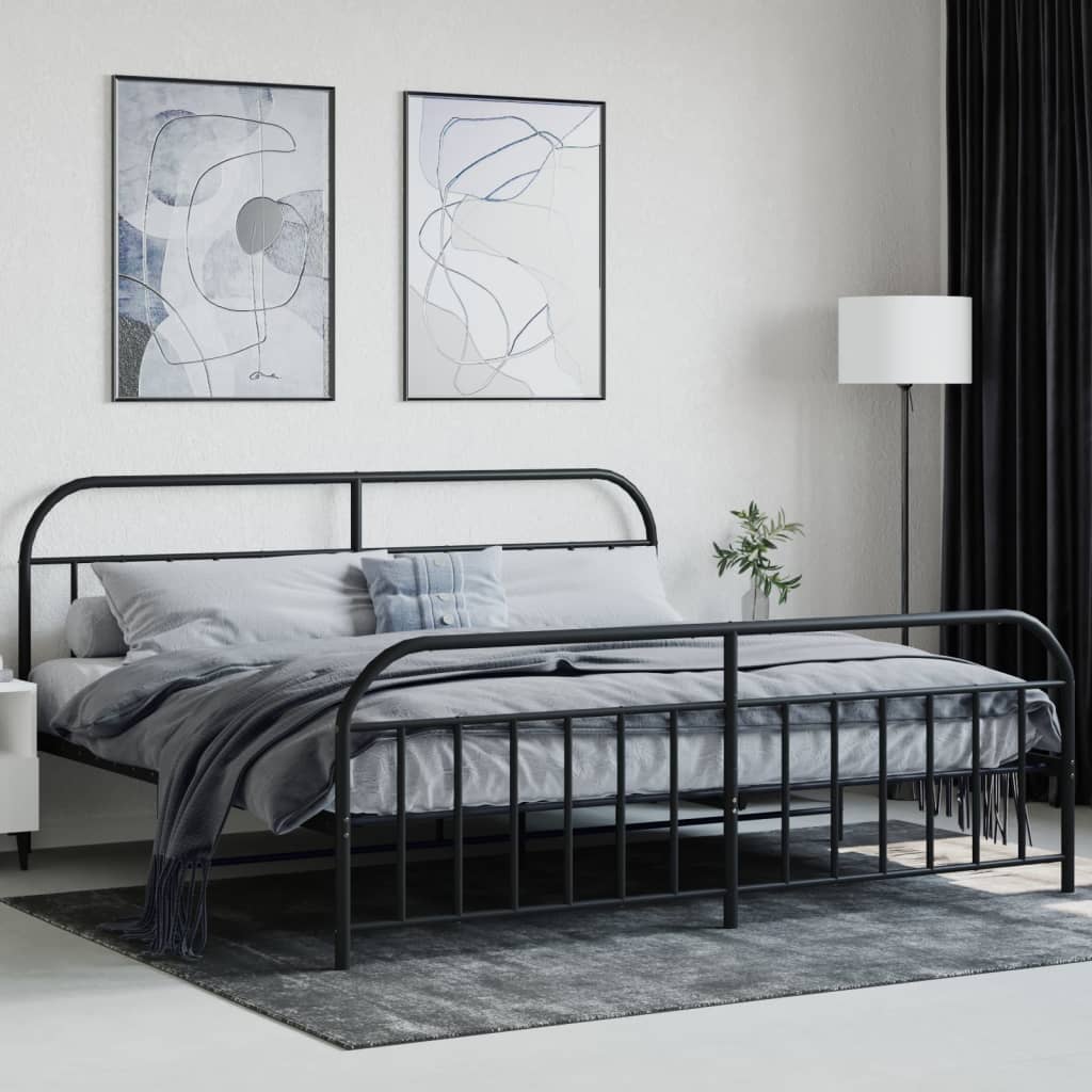 vidaXL Metal Bed Frame without Mattress with Footboard Black 193x203 cm