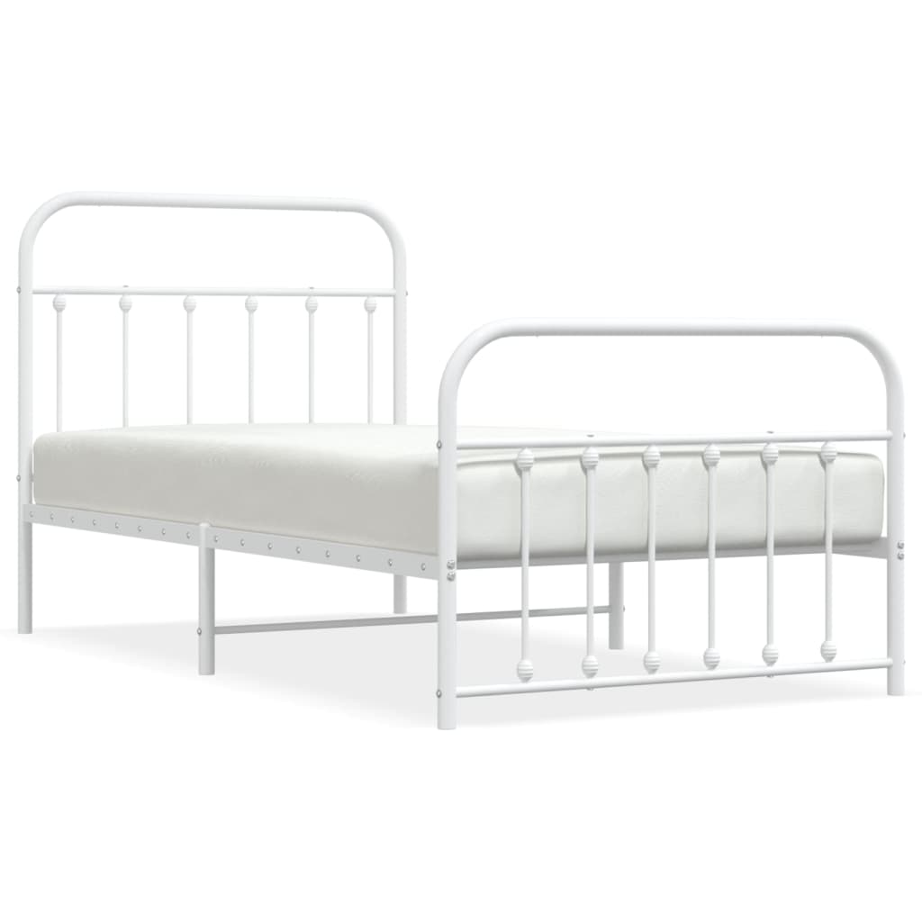 vidaXL Metal Bed Frame without Mattress with Footboard White 100x190 cm