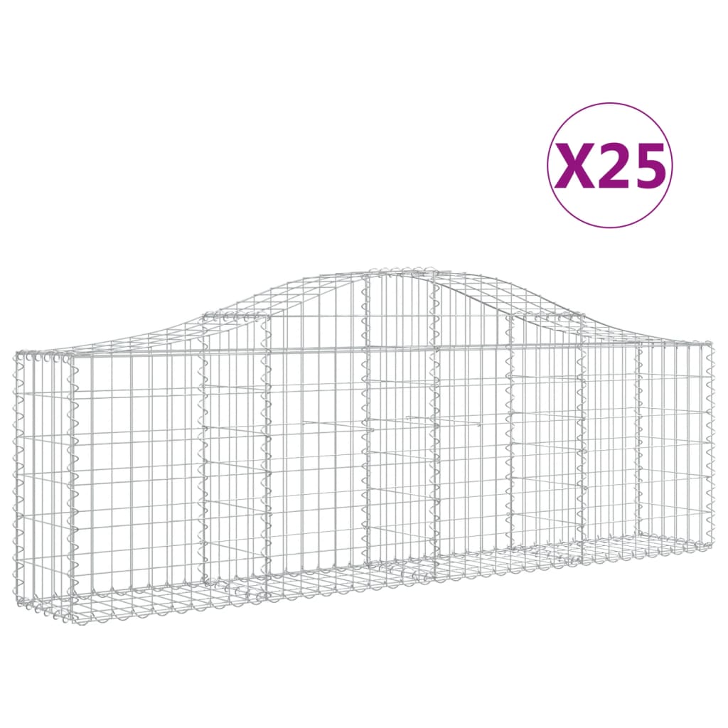 vidaXL Arched Gabion Baskets 25 pcs 200x30x60/80 cm Galvanised Iron