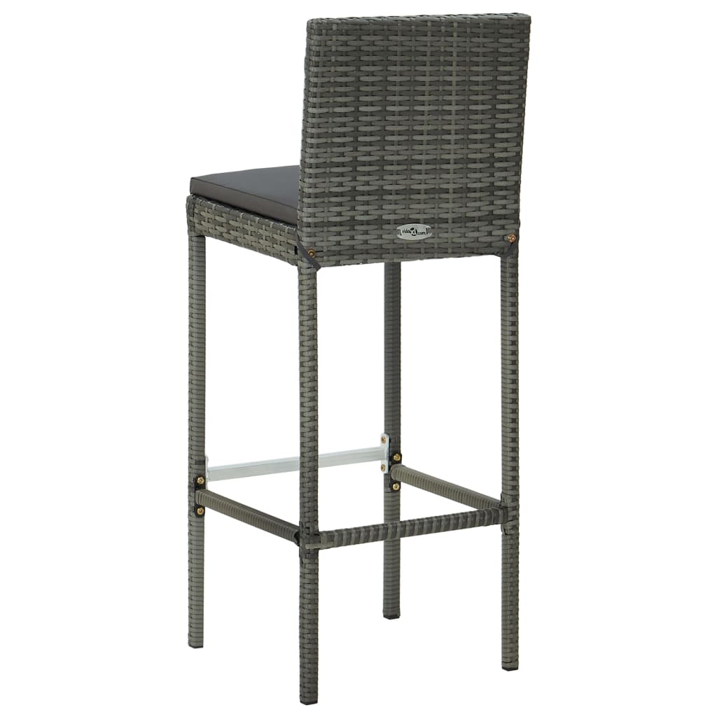 vidaXL Garden Bar Stools with Cushions 2 pcs Grey Poly Rattan