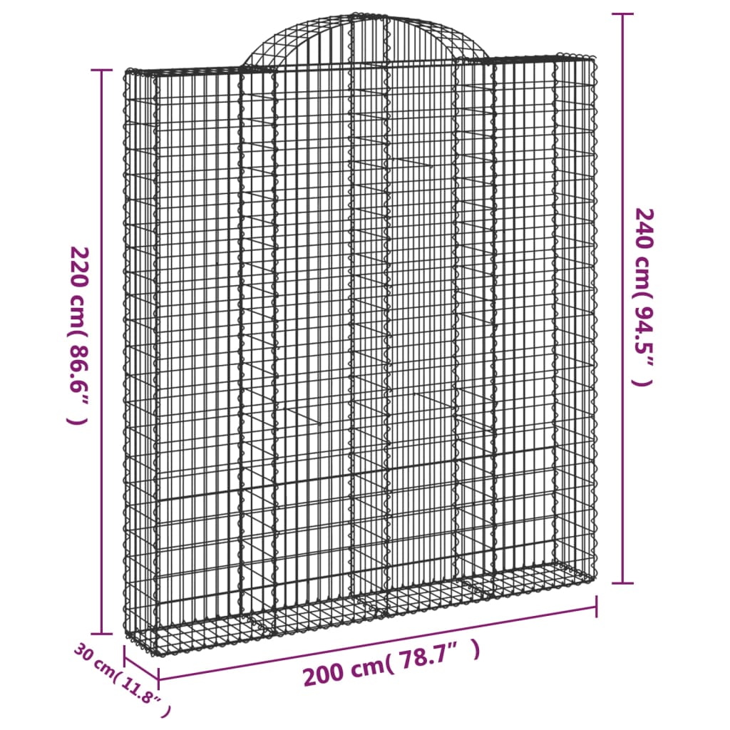 vidaXL Arched Gabion Baskets 3 pcs 200x30x220/240 cm Galvanised Iron