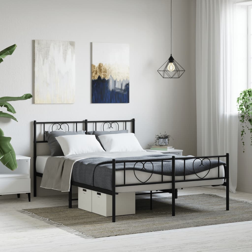 vidaXL Metal Bed Frame without Mattress with Footboard Black 120x200 cm