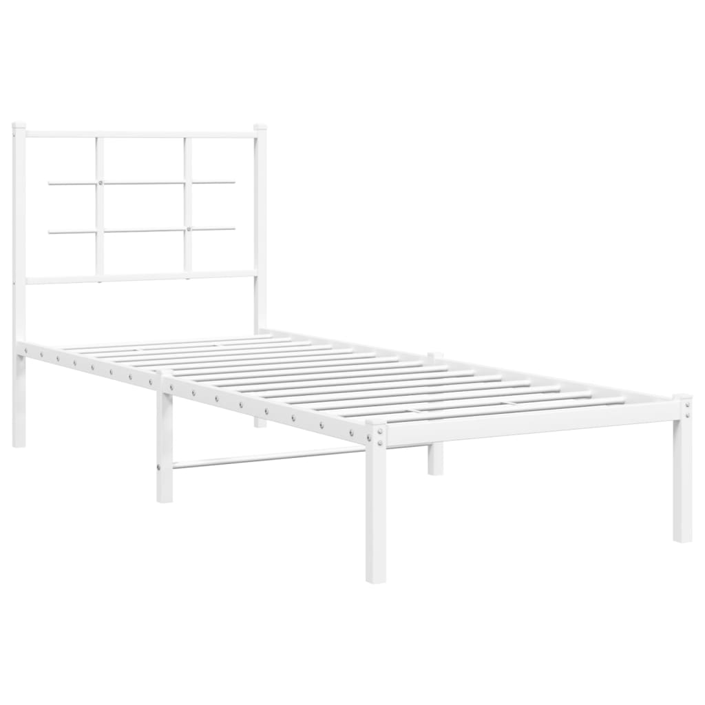 vidaXL Metal Bed Frame without Mattress with Headboard White 75x190 cm Small Single