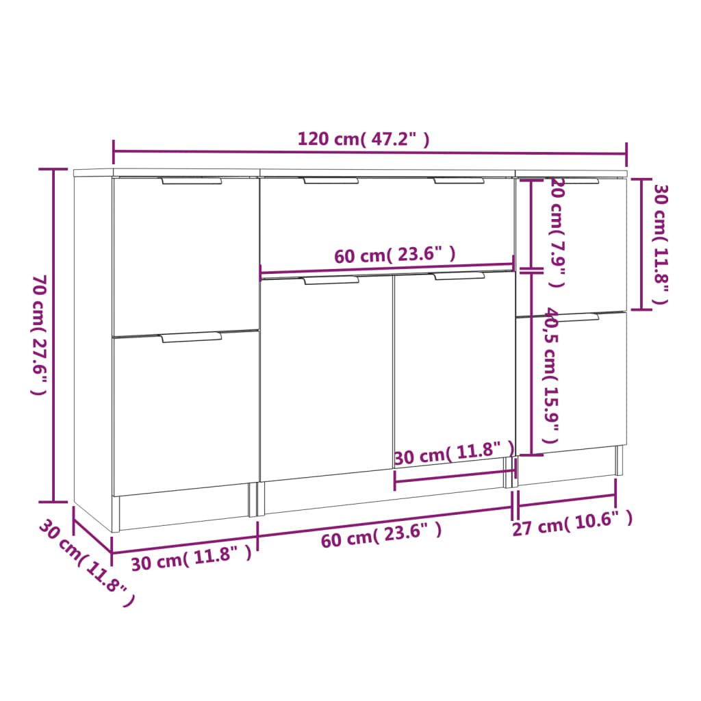 vidaXL Sideboards 3 pcs Smoked Oak Engineered Wood