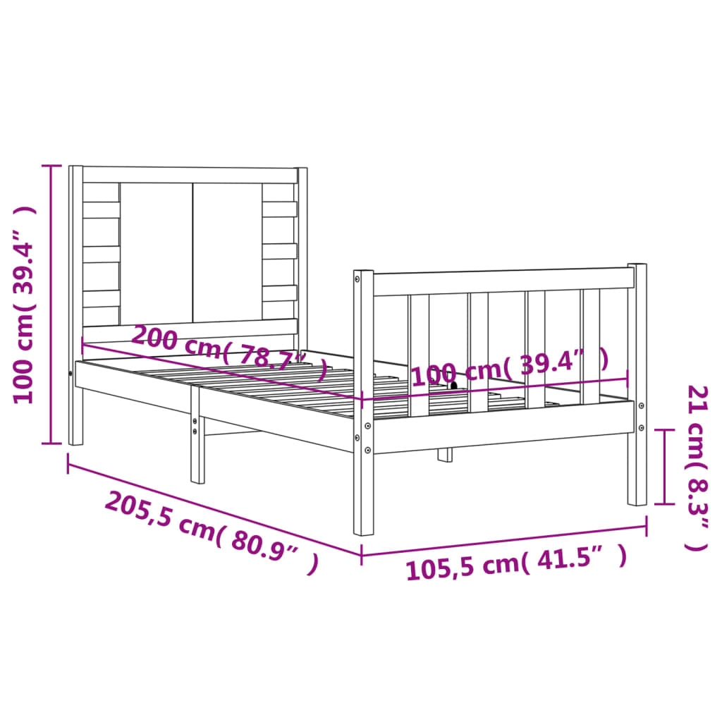 vidaXL Bed Frame without Mattress White 100x200 cm Solid Wood Pine