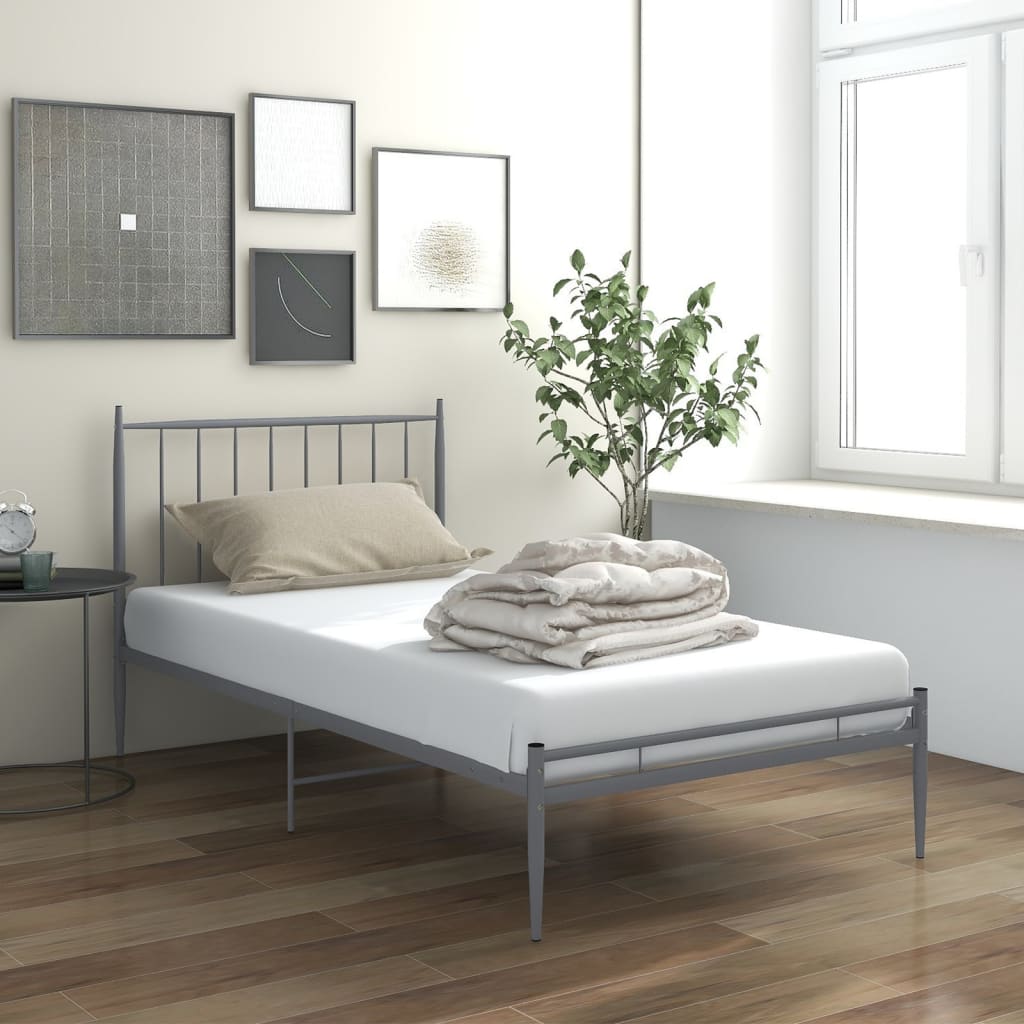 vidaXL Bed Frame without Mattress Grey Metal 100x200 cm