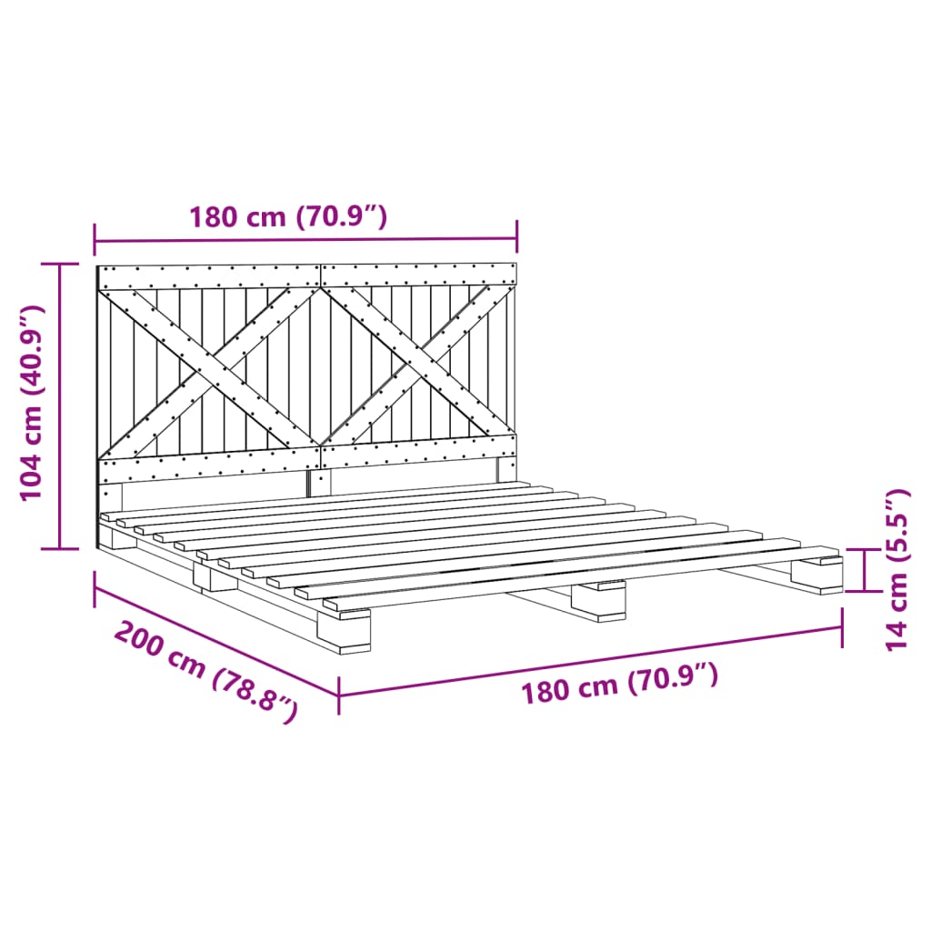 vidaXL Bed Frame without Mattress with Headboard 180x200 cm Super King Solid Wood