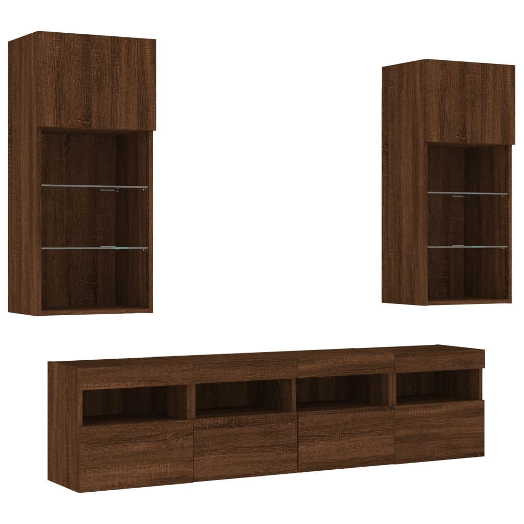 vidaXL 5 Piece TV Wall Units with LED Brown Oak Engineered Wood