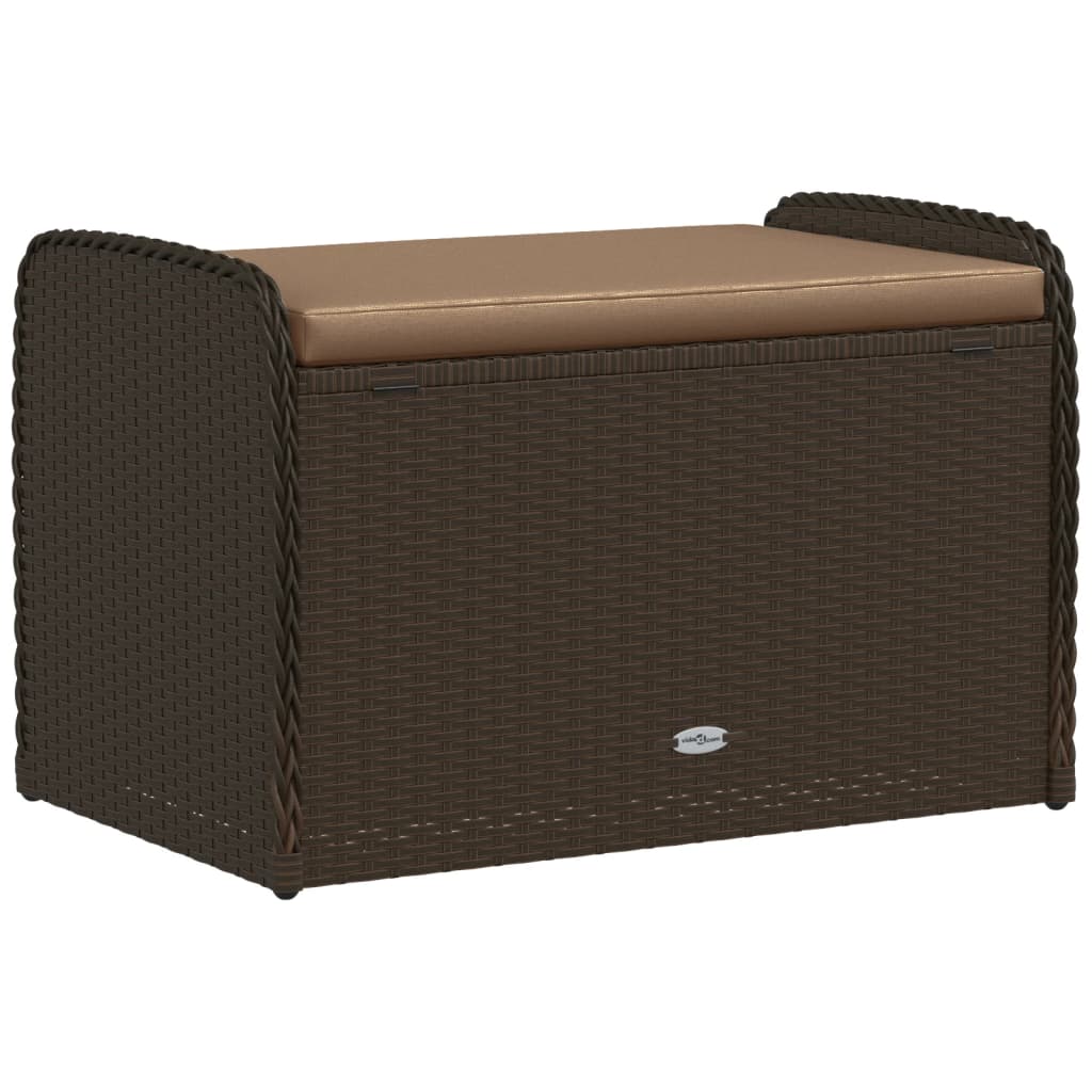 vidaXL Storage Bench with Cushion Brown 80x51x52 cm Poly Rattan