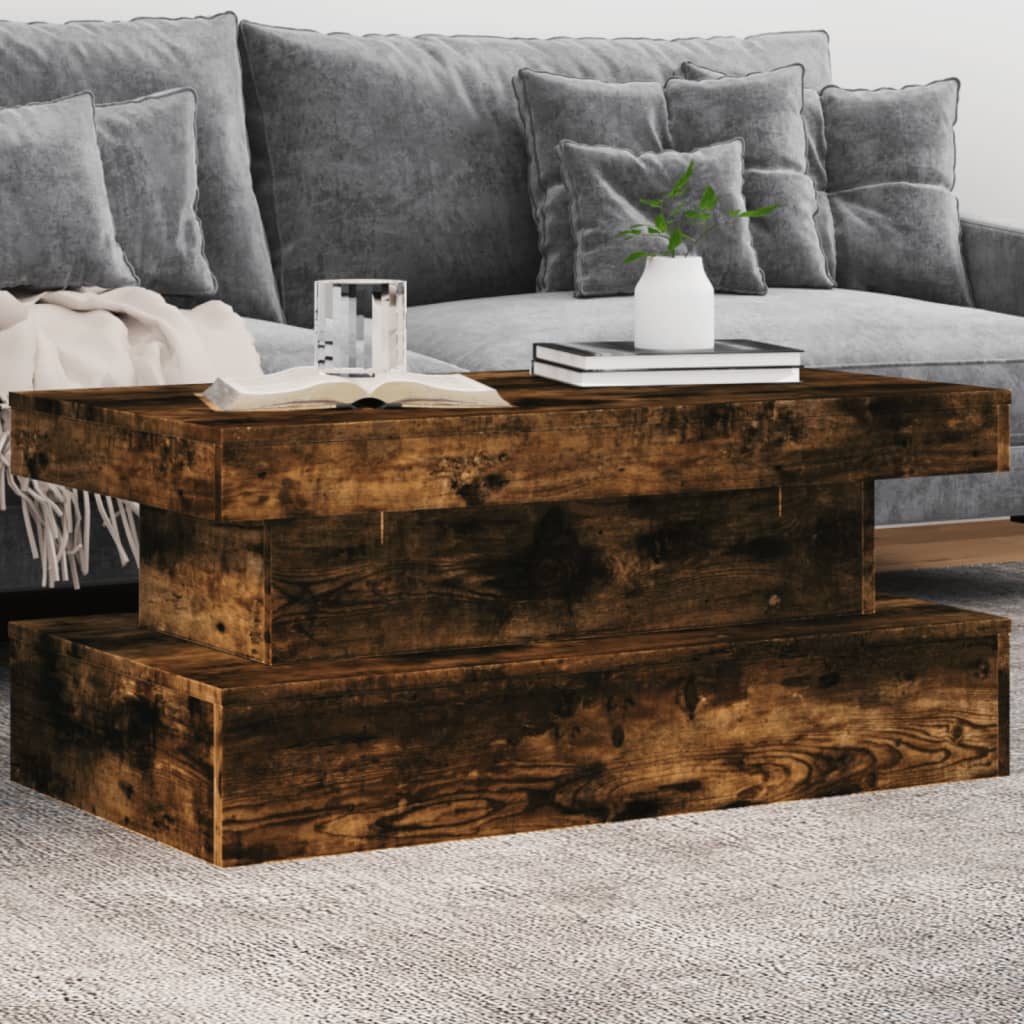 vidaXL Coffee Table with LED Lights Smoked Oak 90x50x40 cm