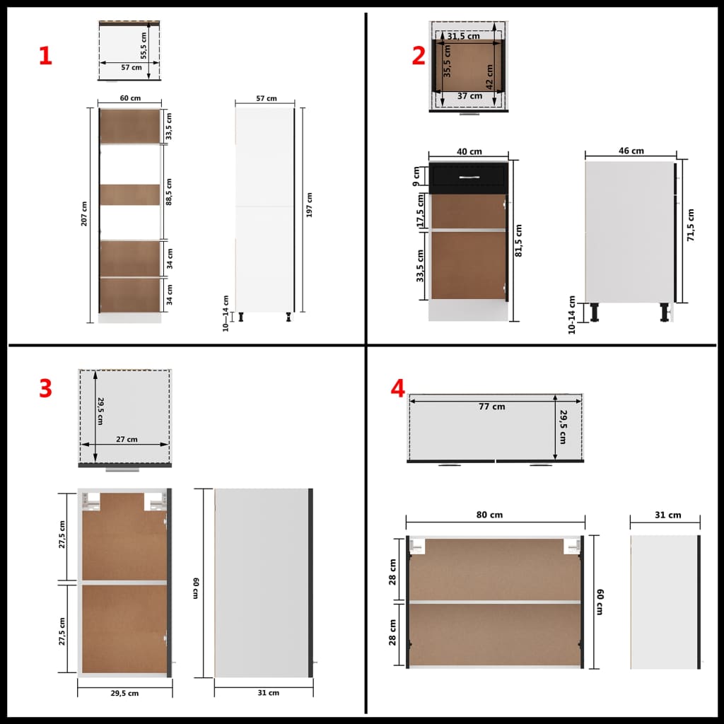 vidaXL 8 Piece Kitchen Cabinet Set Black Engineered Wood