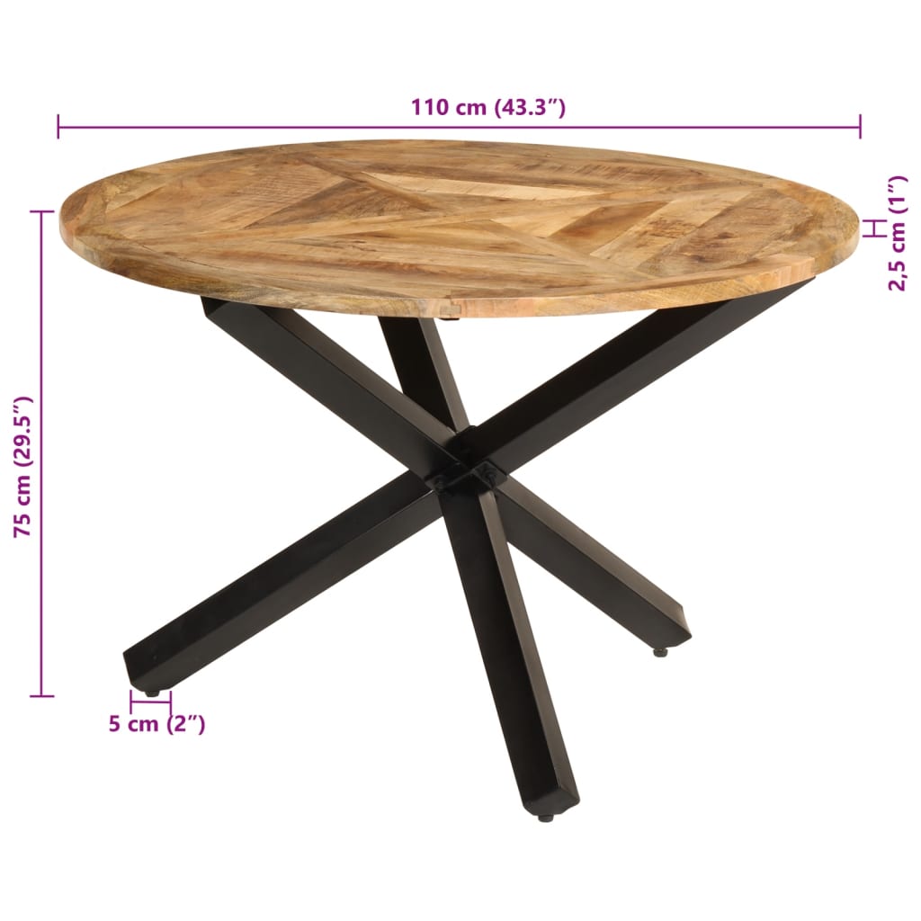 vidaXL Dining Table Ø110x75 cm Solid Wood Rough Mango