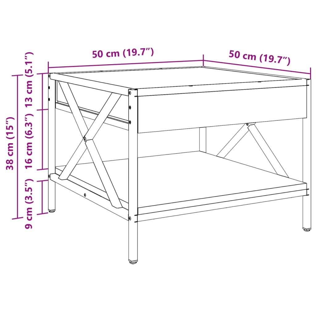 vidaXL Coffee Table with Infinity LED Sonoma Oak 50x50x38 cm