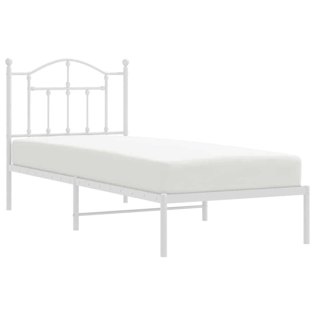 vidaXL Metal Bed Frame without Mattress with Headboard White 90x200 cm