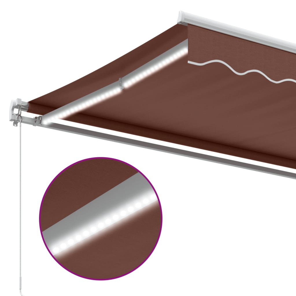 vidaXL Manual Retractable Awning with LED Brown 600x350 cm