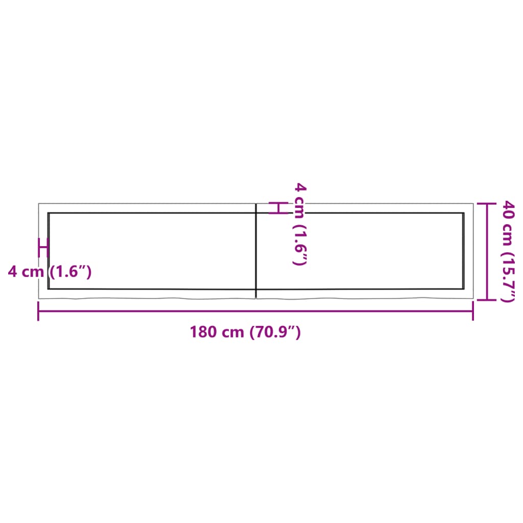 vidaXL Bathroom Countertop 180x40x(2-6) cm Untreated Solid Wood