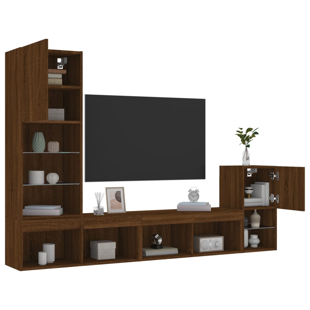 vidaXL 4 Piece TV Wall Units with LED Brown Oak Engineered Wood