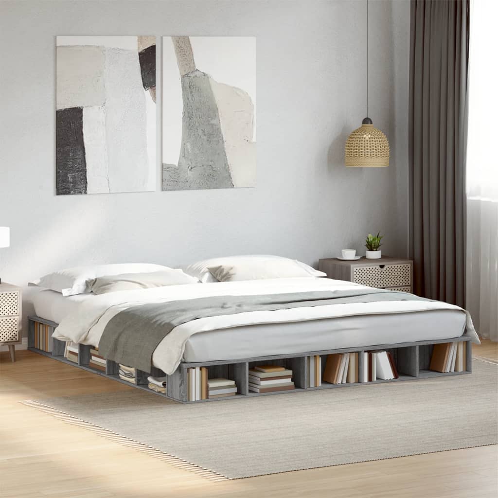 vidaXL Bed Frame without Mattress Grey Sonoma 180x200 cm Super King