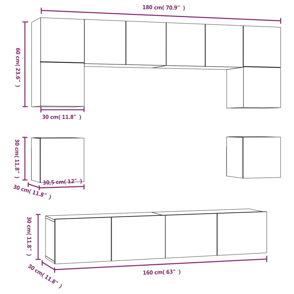 vidaXL 8 Piece TV Cabinet Set Concrete Grey Engineered Wood