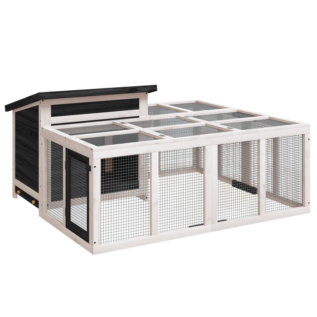 vidaXL Rabbit Hutch Grey 144x123x67.5 cm Solid Wood Pine