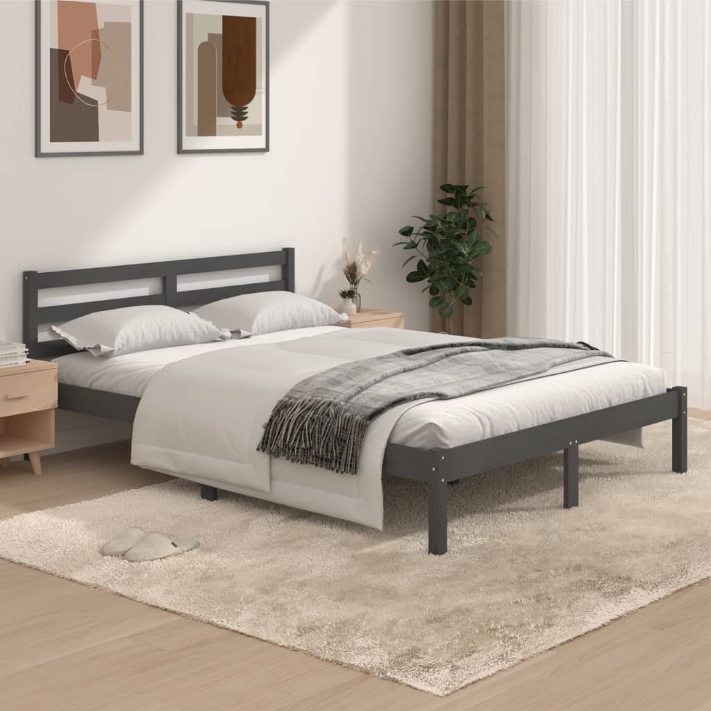 vidaXL Bed Frame without Mattress 135x190 cm Double Grey Double