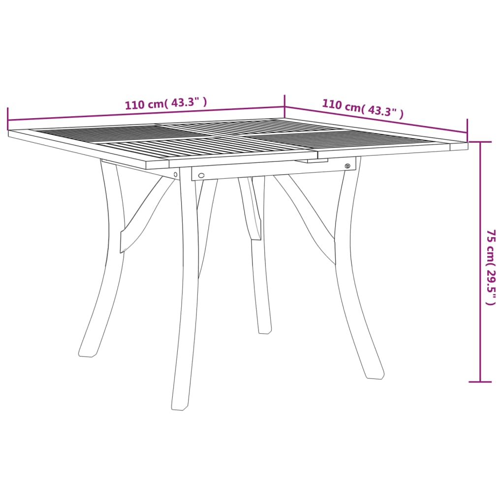 vidaXL Garden Table 110x110x75 cm Solid Wood Acacia