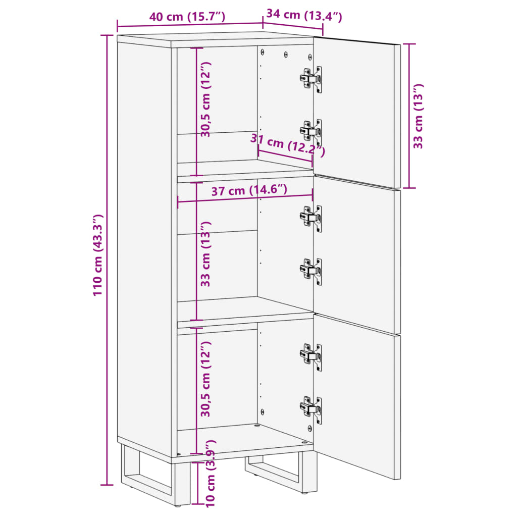 vidaXL Highboard 40x34x110 cm Solid Wood Acacia