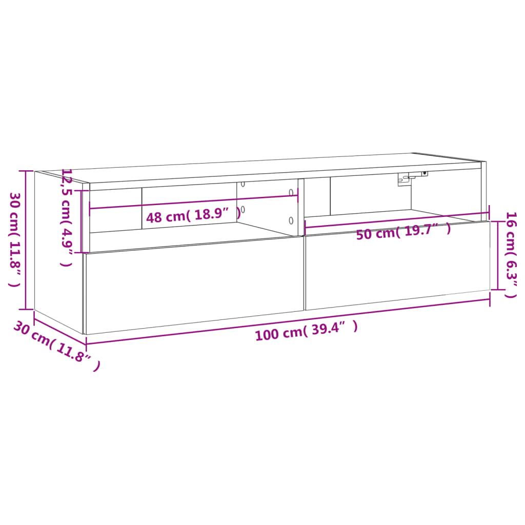 vidaXL TV Wall Cabinet Brown Oak 100x30x30 cm Engineered Wood