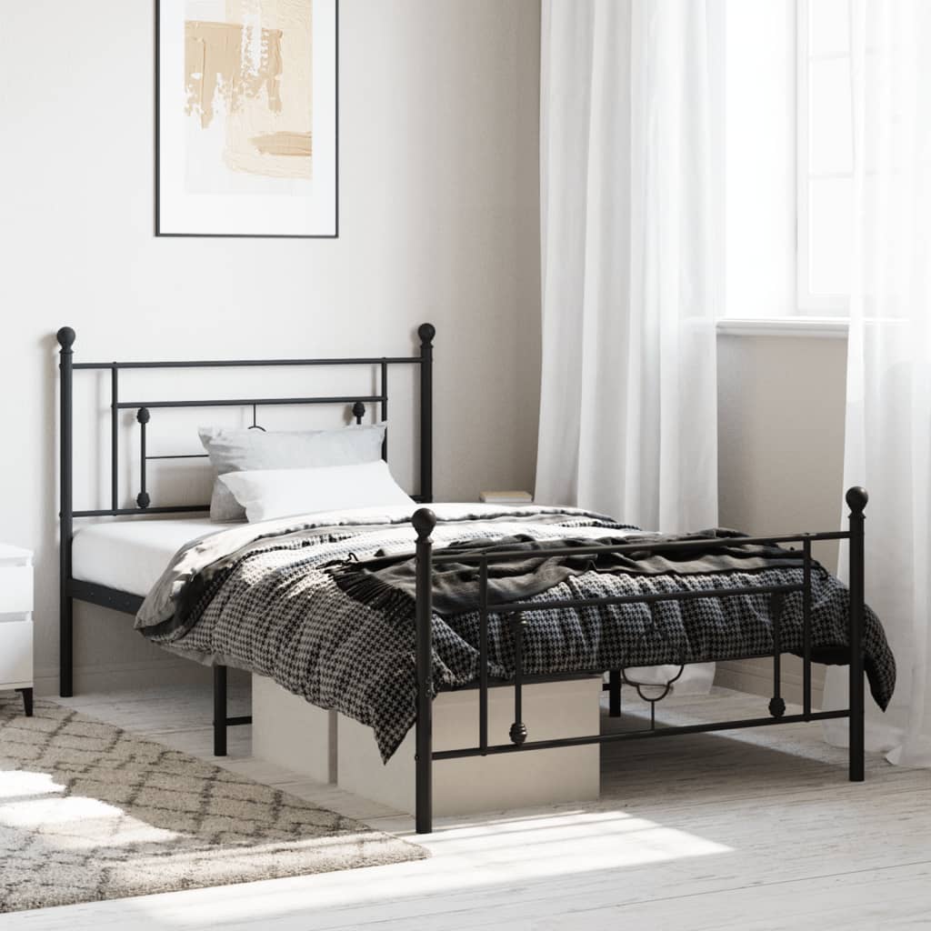 vidaXL Metal Bed Frame without Mattress with Footboard Black 107x203 cm