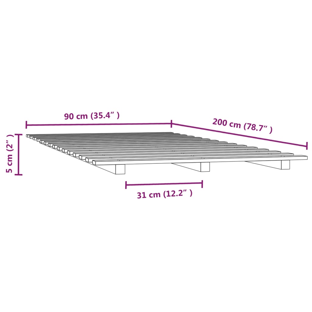 vidaXL Bed Frame without Mattress Grey 90x200 cm Solid Wood Pine