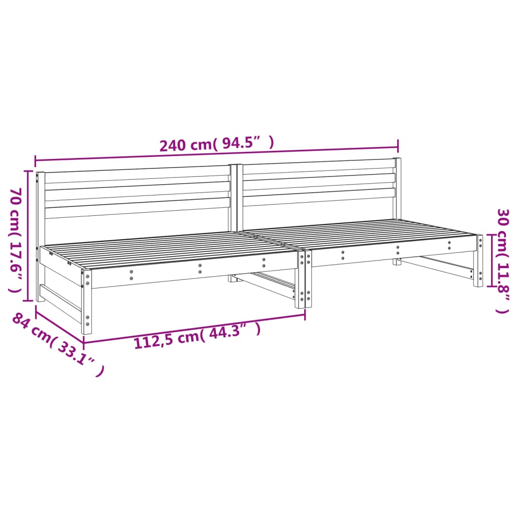 vidaXL Garden Middle Sofas 2 pcs Black 120x80 cm Solid Wood Pine