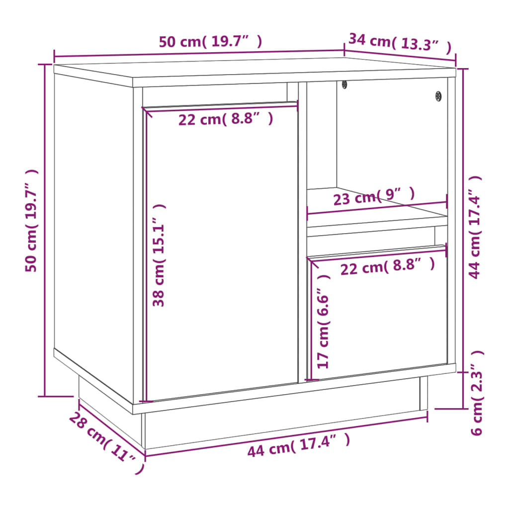 vidaXL Bedside Cabinet 50x34x50 cm Solid Wood Pine