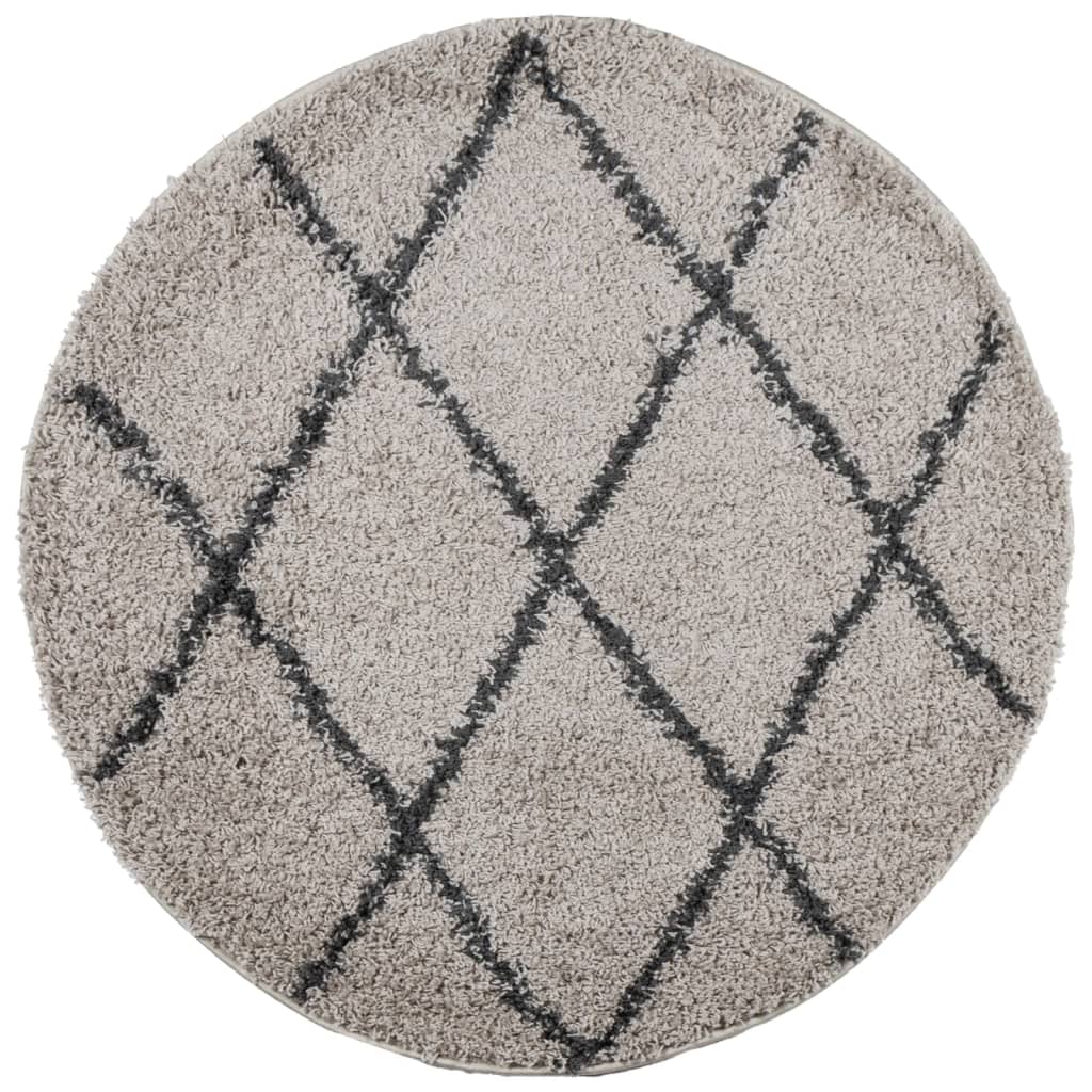 vidaXL Shaggy Rug PAMPLONA High Pile Modern Beige and Anthracite Ø 200 cm