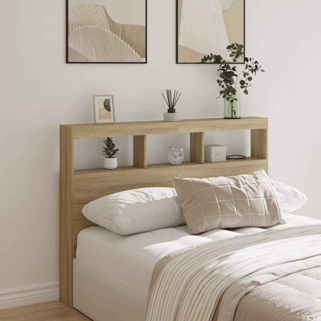 vidaXL Headboard Cabinet with LED Sonoma Oak 140x17x102 cm