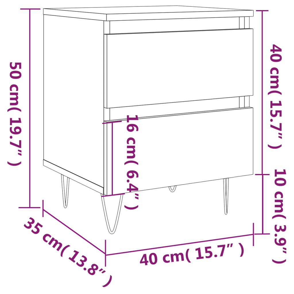 vidaXL Bedside Cabinet High Gloss White 40x35x50 cm Engineered Wood