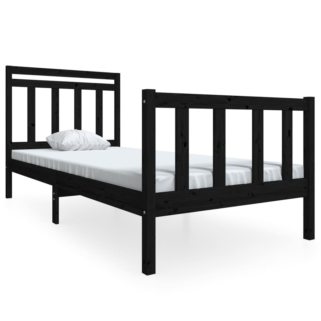 vidaXL Bed Frame without Mattress Black Solid Wood 90x200 cm (810071+814078)