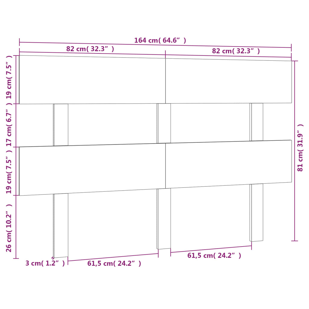 vidaXL Bed Headboard 164x3x81 cm Solid Wood Pine